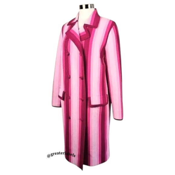 Moschino Couture! Pink Striped Wool Knit Double-Breasted Oversized Coat Rare - Picture 4 of 14